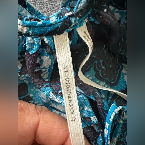 Anthropologie Chiffon Blouse Blue Floral Long Sleeve V-Neck size S - Picture 8 of 12